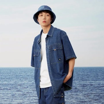 CONVERSE DENIM UTILITY SHIRT 短袖襯衫 男 牛仔藍-10028349-A01