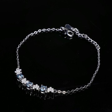 瑞士藍托帕石純銀鑲嵌手鍊 11月誕生石 手環 彩色寶石