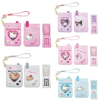 小禮堂 Sanrio 三麗鷗 皮質手機造型伸縮票卡包 (平成學院款) Kitty 美樂蒂 酷洛米 大耳狗