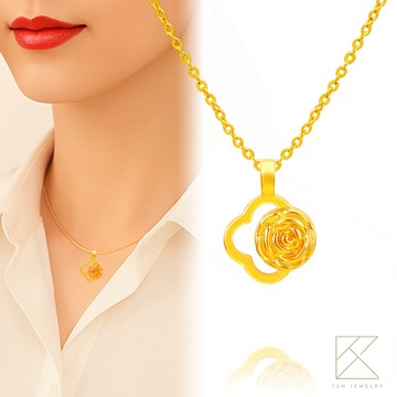 【TLH】黃金墜項鍊 純金999 四葉草玫瑰 約重0.07錢±0.01