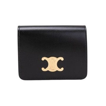 CELINE Triomphe 凱旋門皮革金扣短夾(黑色)