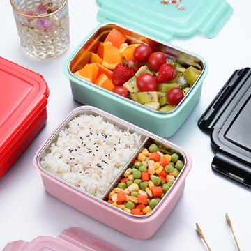 304不銹鋼學生分格飯盒女上班可愛便當盒保溫長方形防燙分隔餐盤