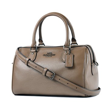 COACH 荔枝紋手提斜背二用波士頓包-可可色