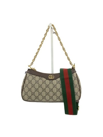 gucci 棕色 Ophidia 老花帆布塗層鍊條腋下包 鍊條包 肩背包