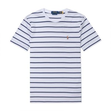 Polo Ralph Lauren RL 熱銷圓領小馬PIMA棉素面短袖T恤 上衣(透氣排汗)-黑白橫條紋色