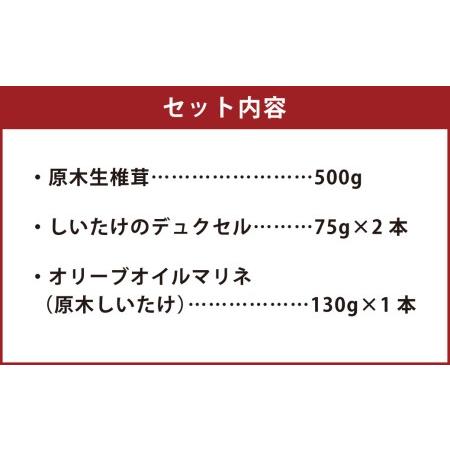 ふるさと納税 肉厚原木生椎茸 500g・しいたけのデュクセル 2本・オリーブオイルマリネ 1本 セット 熊本県菊池市