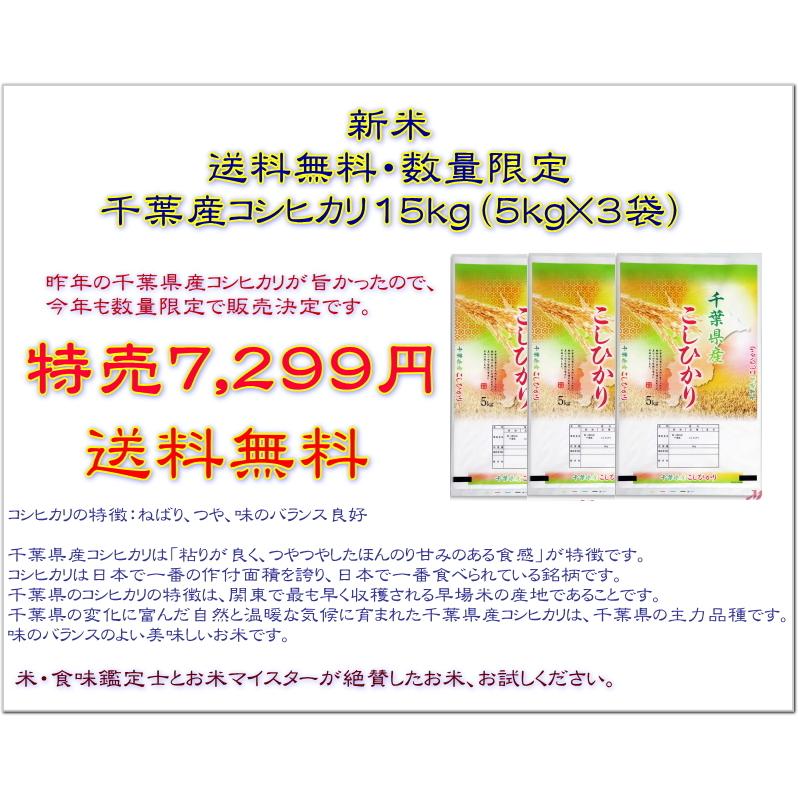  千葉県産コシヒカリ15kg (5kg×3袋)令和5年産新米