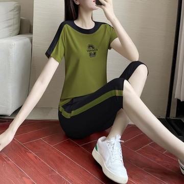 夏季運動套裝女小個子兩件套薄時尚冰絲短袖七分褲女士休閑跑步服