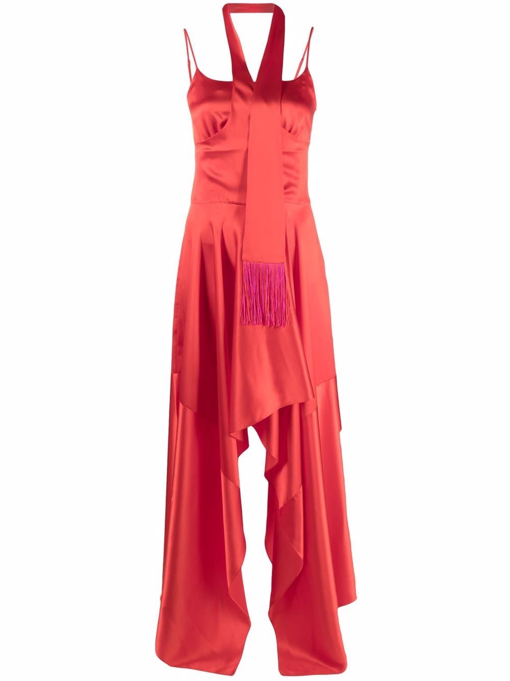 Rochas - satin-effect scarf-detail gown - women - Silk/Acetate - 38 - Red