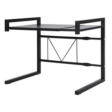 多功能可伸縮微波爐置物架  約長44~60 x 寬36 x 高42cm  黑色  1個