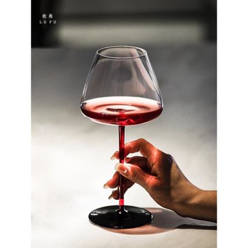 勃艮第紅酒杯高顏值黑領結紅桿水晶玻璃高檔輕奢高腳杯子套裝家用