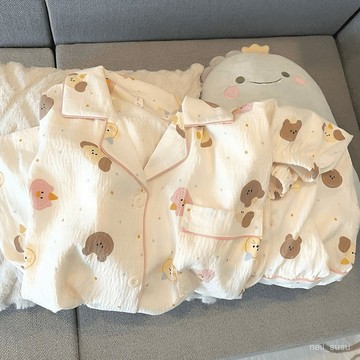 【限時特賣】睡衣 居傢睡衣 性感睡衣 女生睡衣 純棉ins甜美少女短袖睡衣女夏季薄款可愛卡通寬鬆傢居服套裝套裝