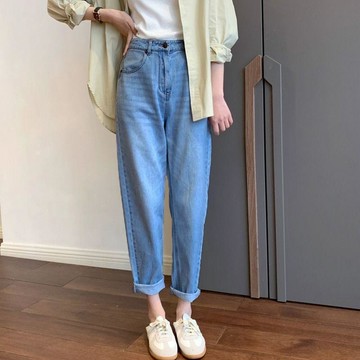 WYZ牛仔褲夏女薄款胖MM梨形身材褲子大尺碼高腰彈力寬鬆顯瘦哈倫老爹褲