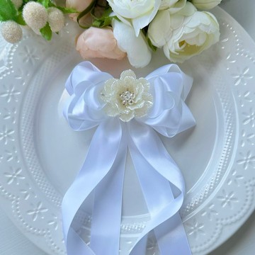 立體緞面三層蝴蝶結兒童女孩髮飾頭飾髮夾-白色