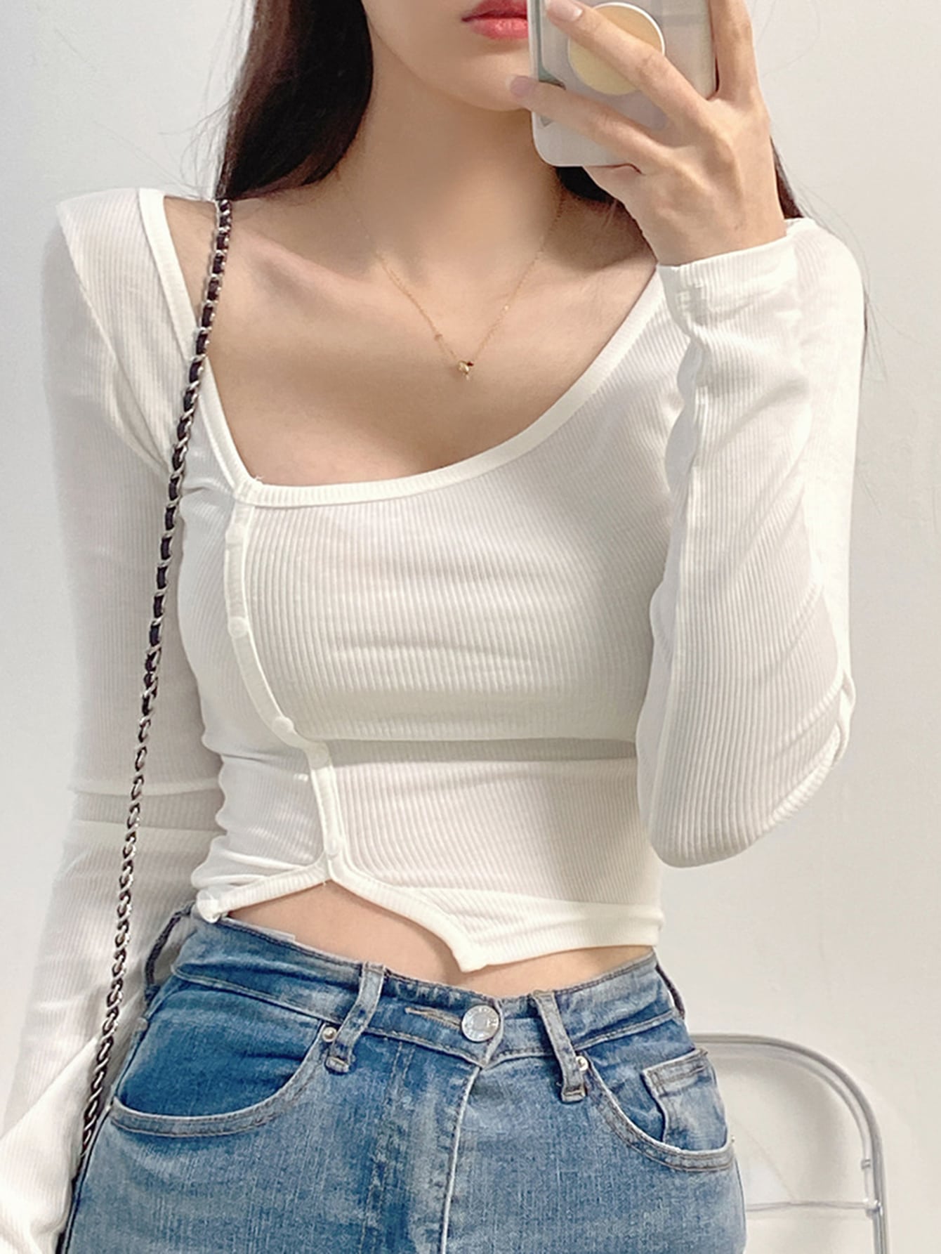 SHEIN アシンメトリーネック　クロップトップ
