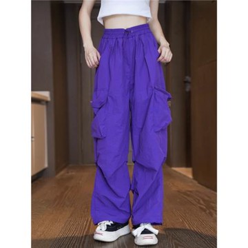 美式高街抽繩工裝褲潮流男女寬松炸街白搭休閑直筒闊腿褲薄款夏季