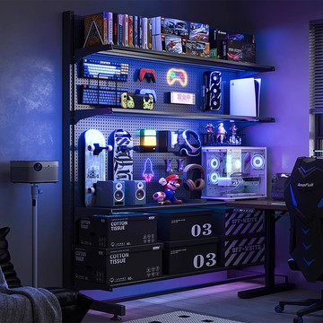 【台灣公司 可開發票】立式洞洞置物架落地電競房間裝飾金屬收納架免打孔電腦桌面改造