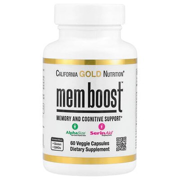 California Gold Nutrition, MEM Boost™，記憶和認知幫助配方，含 α-甘油磷酸膽鹼、猴頭菇提取物、咖啡果提取物和磷脂酰絲氨酸，60 粒素食膠囊