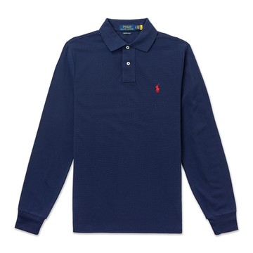 Polo Ralph Lauren 年度熱銷刺繡小馬長袖POLO衫(CUSTOM SLIM FIT)-深藍色