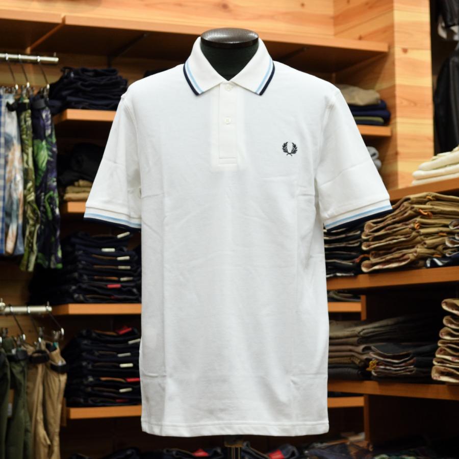 FREDPERRY (フレッドペリー) 英国製 ティップラインポロシャツ M12 300 WHITE/ICE/NAVY LINEショッピング フレッドペリー ポロシャツ ブラック襟袖ライン サイズM