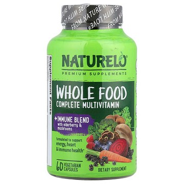 NATURELO, 完整全食多維生素 + 機體抵抗混合物，60 粒素食膠囊