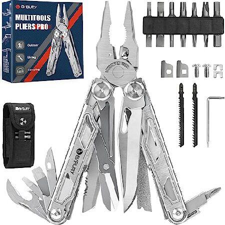 BIBURY Multitool Pliers, Stainless Steel Multi Tool Pliers with Replaceable Wire Cutters and Saw, Foldable Multitools Scissors Screwdriver, I