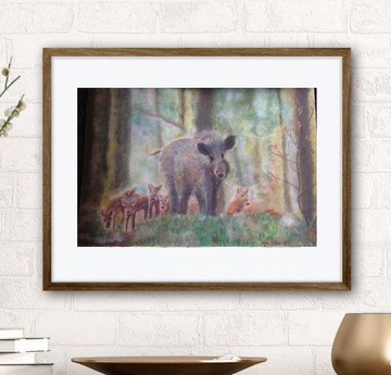 在散步原畫森林動物手工山水牆藝術