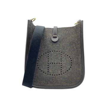 HERMES mini Evelyne/咖啡色/羊毛氈/銀釦黑色背帶/Y刻