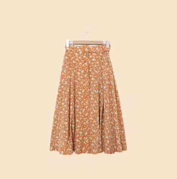Back to Green-復古拼接長裙 橘色 白碎花 fs-08 vintage skirt