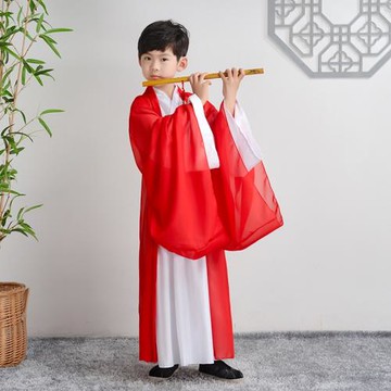 兒童漢服男童國學服書童六一演出服紅色中國風古風中小學生攝影服