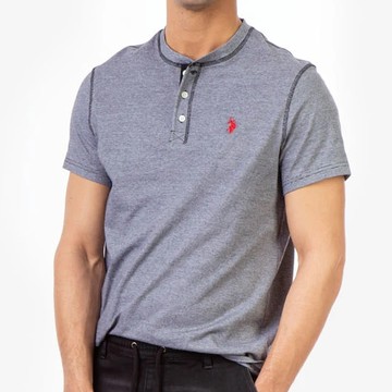 U.S. POLO ASSN. 細條紋T恤 短袖電繡 男裝 短T-Shirt 亨利領上衣 U11381 深藍條紋(現貨)【送禮首選★APP下單點數4倍送】