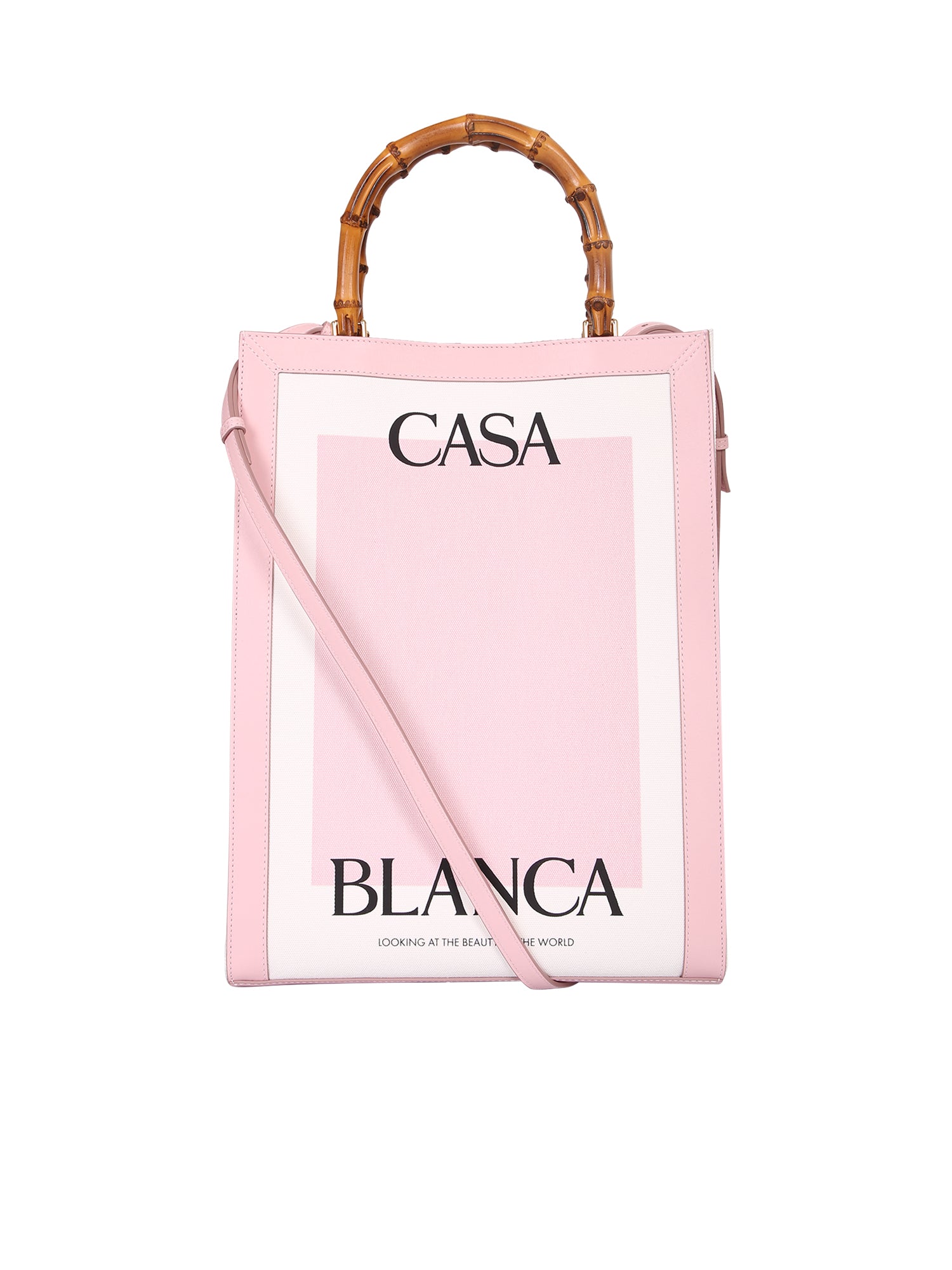 CASABLANCA LOGO-PRINT BAMBOO-HANDLE TOTE BAG