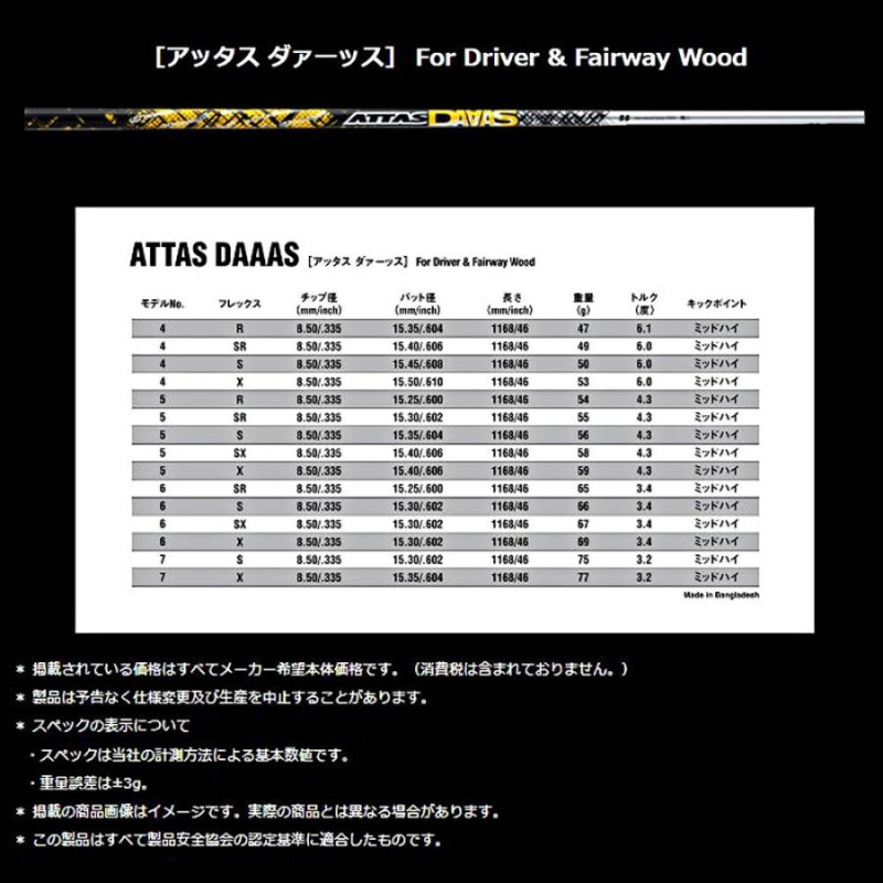 FW用 USTマミヤ アッタスダース テーラーメイド用 スリーブ付シャフト