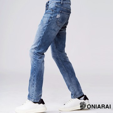 BLUE WAY 鬼洗 ONIARAI - 705特織破壞丹寧錐形褲(中藍)