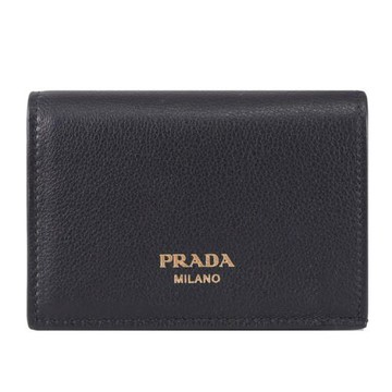 PRADA 1MV021 燙金烙印LOGO對開扣式零錢短夾.黑