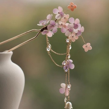 步搖發簪簡約現代發釵古風淺紫色盤發頭飾 明制漢服古典配飾278 z803