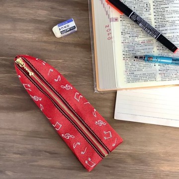 【音符】畳緣 金字塔形 筆袋 紅色 白色 音樂 樂譜