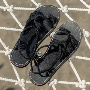 女士手工編織平底涼鞋 Explore 經典黑