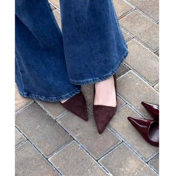 羊皮版！法式小貓跟高跟鞋女細跟尖頭淺口一腳蹬氣質通勤低跟單鞋