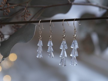 K10黃金 可選尺寸石英樹耳環 迷你聖誕樹