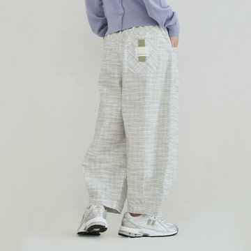 a la sha 不規則格紋打褶氣球褲