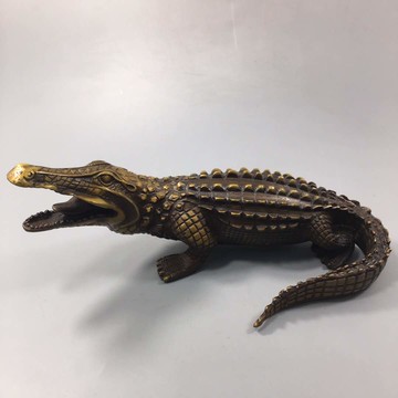 仿古純銅招財鱷魚擺件銅金融大鱷增運勢旺事業家居風水工藝品擺件