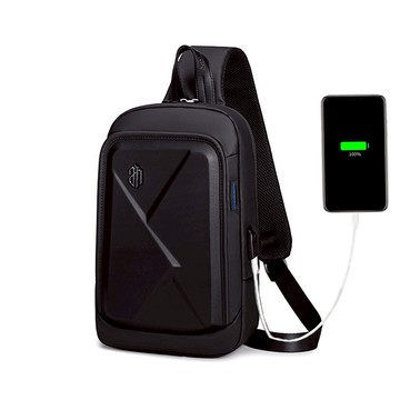 PUSH! 戶外休閒用品 多功能USB胸包 12寸男硬殼斜背包 壓膜大容量挎包 機車包 胸前包 U81