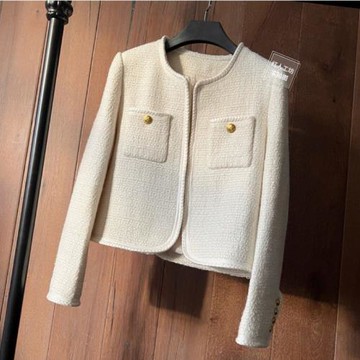 高級感米白色小香風短款外套女小個子法式名媛減齡羊毛粗花呢上衣