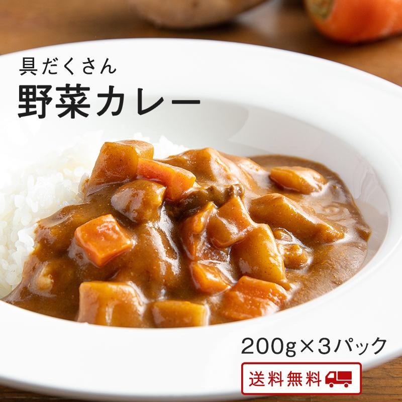 カレー レトルト 野菜たっぷり カレー 中辛 国産 送料無料 博多 長期常温保存 具だくさん野菜カレー 200g×3パック メール便