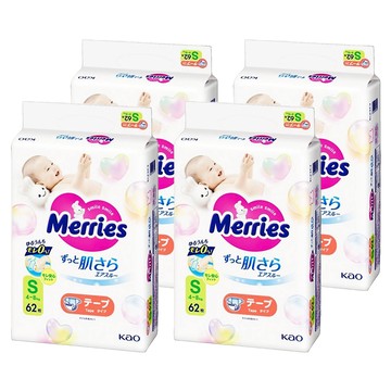 Merries 妙而舒 日本境內版 金緻柔點透氣黏貼型尿布 4~8kg  S  248片