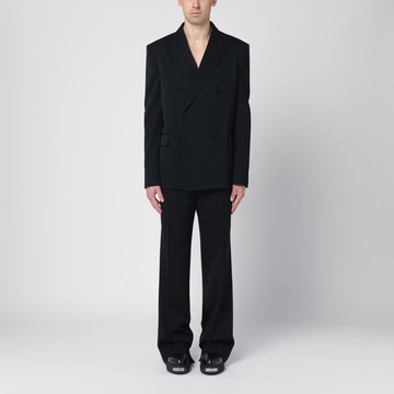 Black double-breasted wool suit