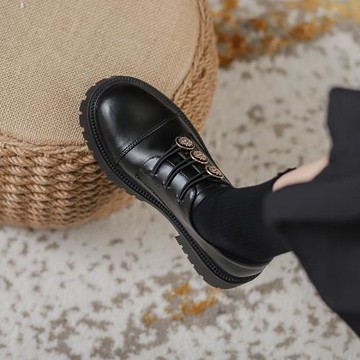 棕色英倫風jk樂福鞋女2023春季新款厚底小皮鞋真皮日系搭扣單鞋子