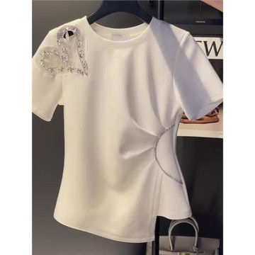 白色愛心鏤空短袖t恤女夏季2025新款不規則氣質百搭收腰顯瘦上衣