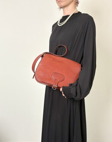 【VintageShop solo 日本直送中古包專賣店】PRADA 普拉達 肩背包 棕色 LOGO 前扣飾 皮革 半肩背包 rhwnn2